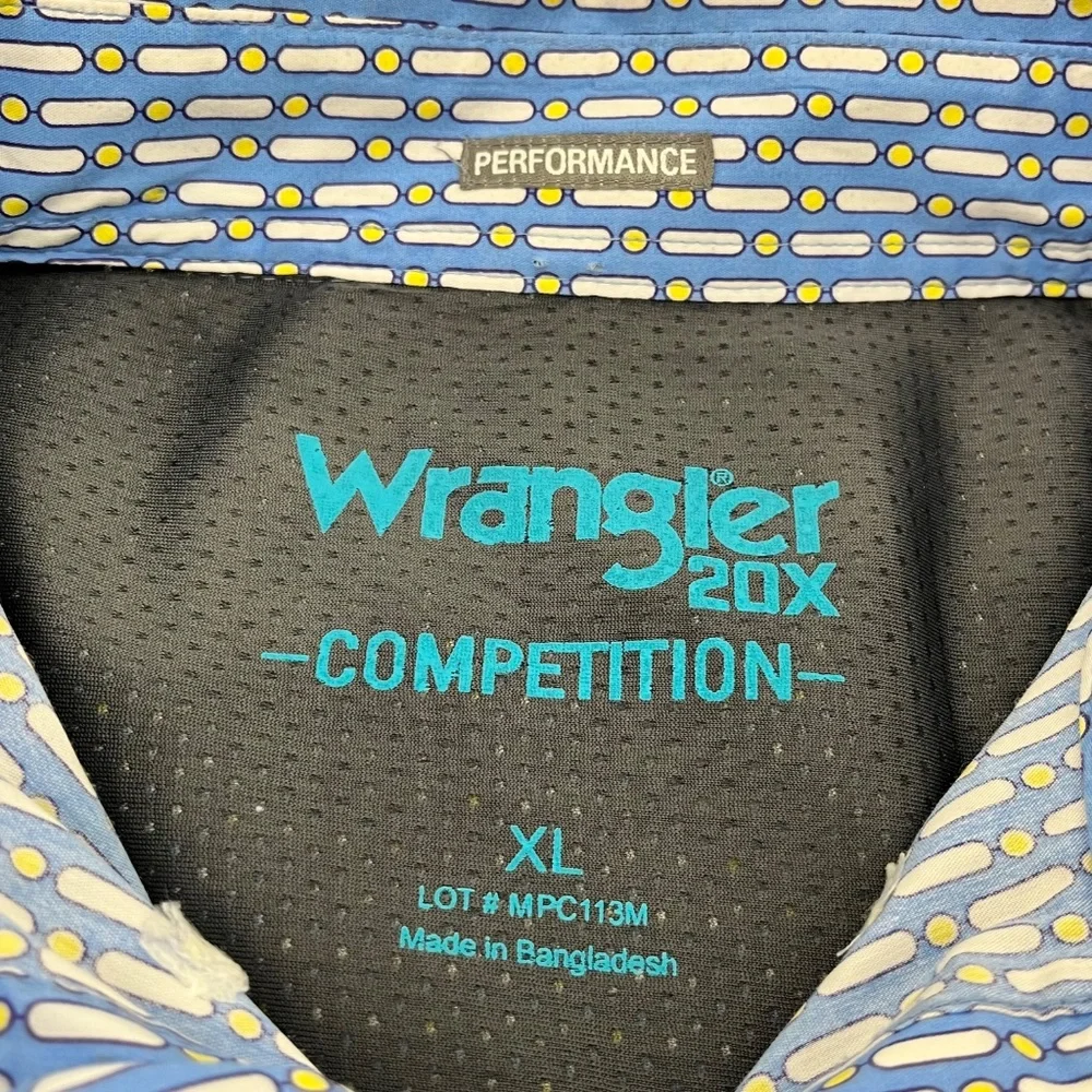 Wrangler 20X Competition Mens Size XL Button Down Shirt Blue Geometric Print - Picture 6 of 10